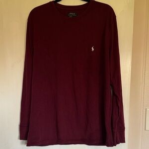Polo Ralph Lauren long-sleeve waffle knit thermal shirt in a burgundy/wine color